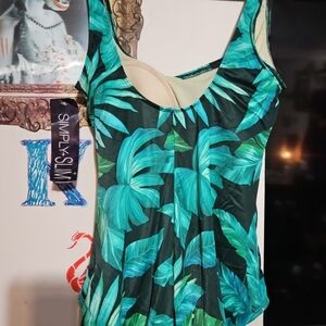 Green Bustier Tank Top One Piece Swimwear